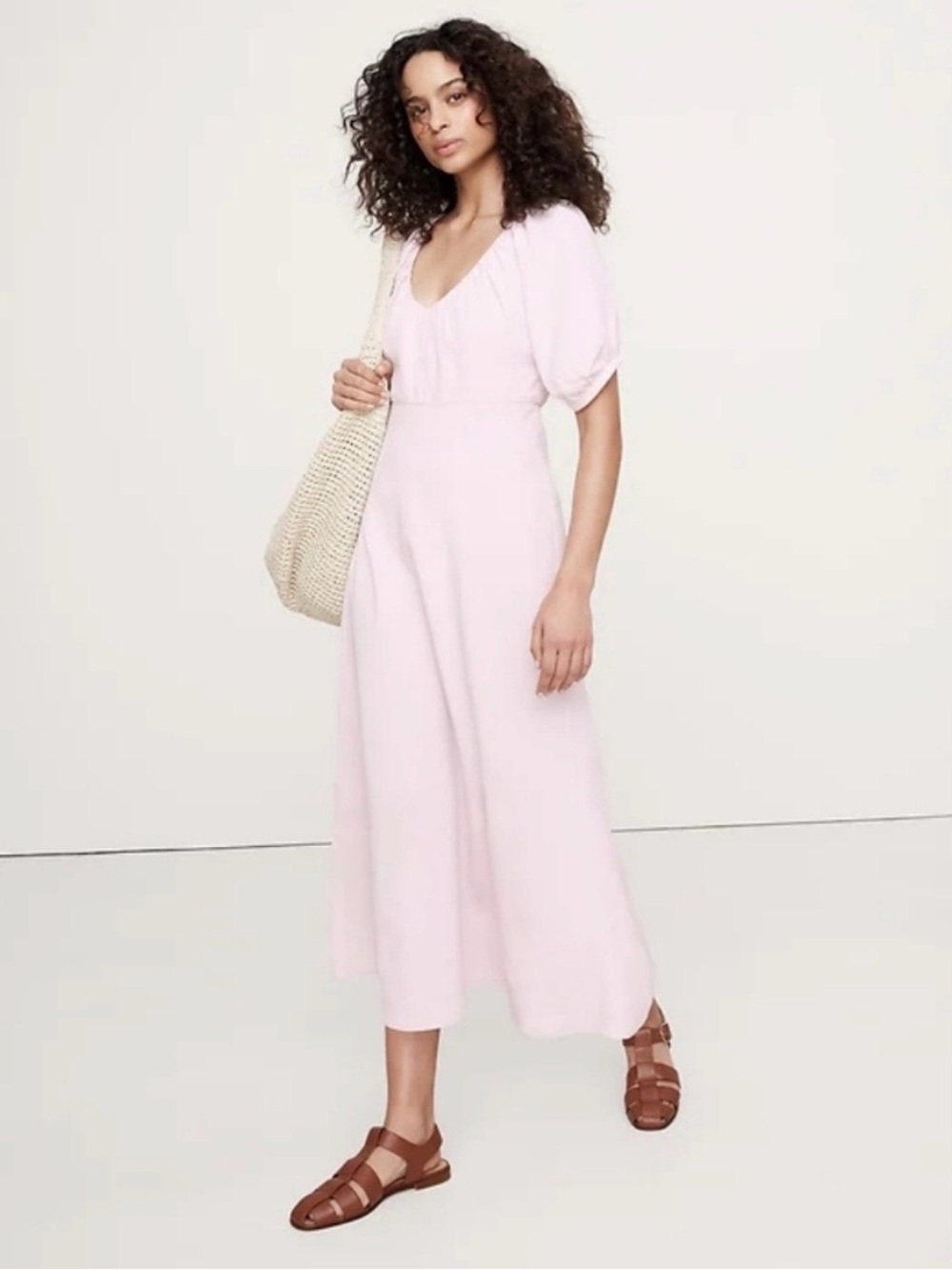 NWT Banana Republic Viscose-Linen Dupioni Ruched Long Dress Lilac Sea